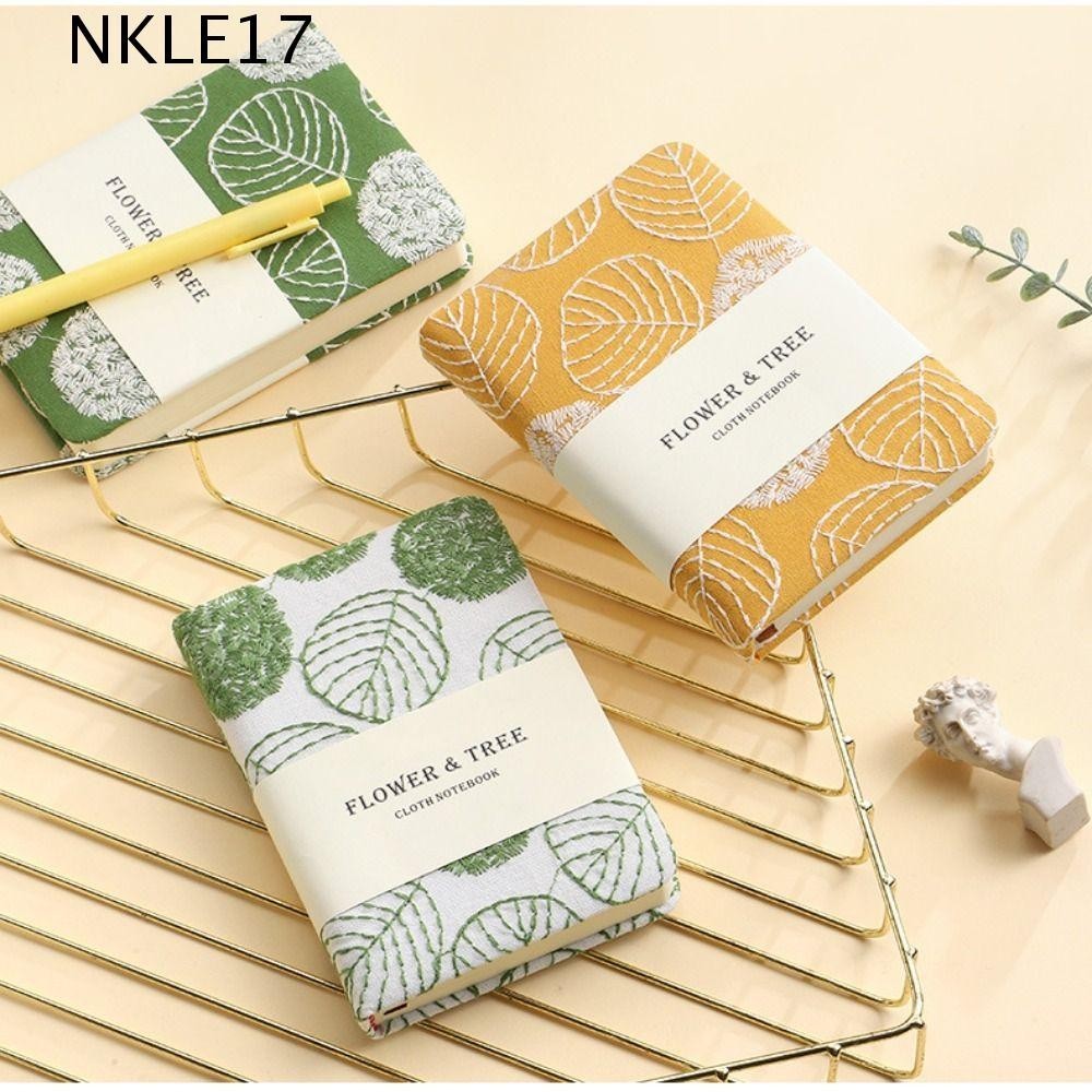 NKLE17 Leaf Hand Ledger , Caderno Compacto Bordado Com Estilo , Encadernação De Pano De Algodão Durável Morandi Thick Pocket Book Student