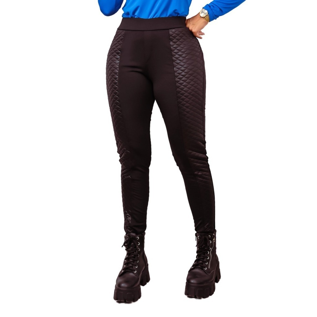 Calça Legging Matelado Cirre Cintura Alta Levanta Bumbum Felpada com Elasticidade Skinny Recorte Montaria Matelado Cirre Cintura com Elástico Felpada Térmica
