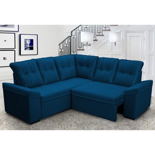 Sofá Canto London Azul Suede Velut - King House em Oferta na Shopee