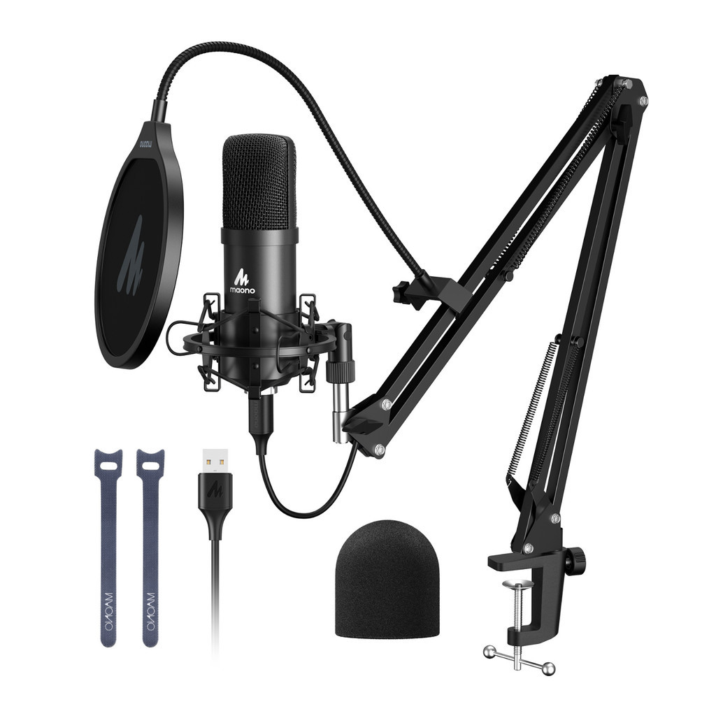 Kit Microfone Gamer Maono USB Braço articulado Condensador Preto - AU-A04