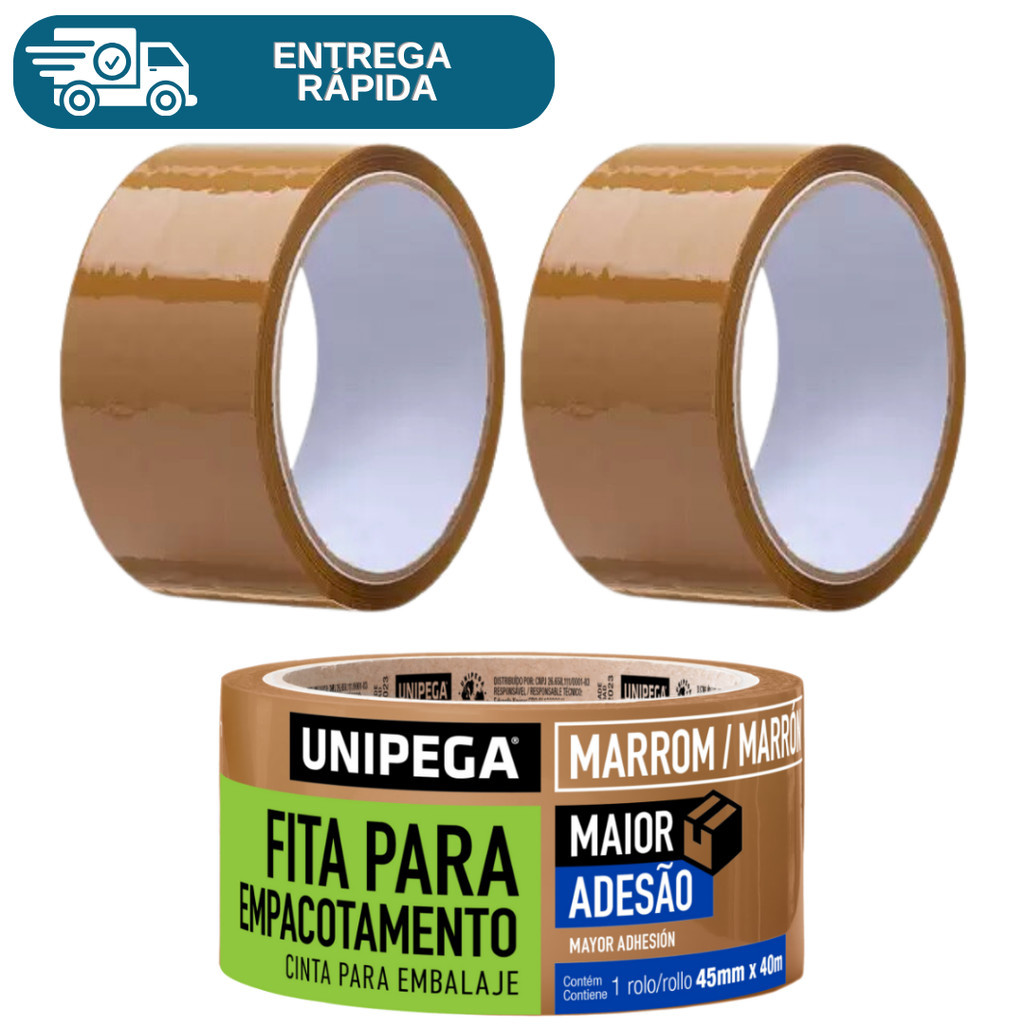 Kit 2 Fita Adesiva 45mm X 40m Larga Para Empacotamento De Caixa Embalagem E-Commerce Papelão em Oferta na Shopee