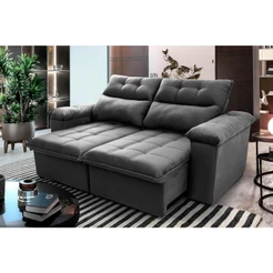 Sofá Retrátil/Reclinável Verona 1,50m Suede Velut Cinza c/ Molas no Assento - King House