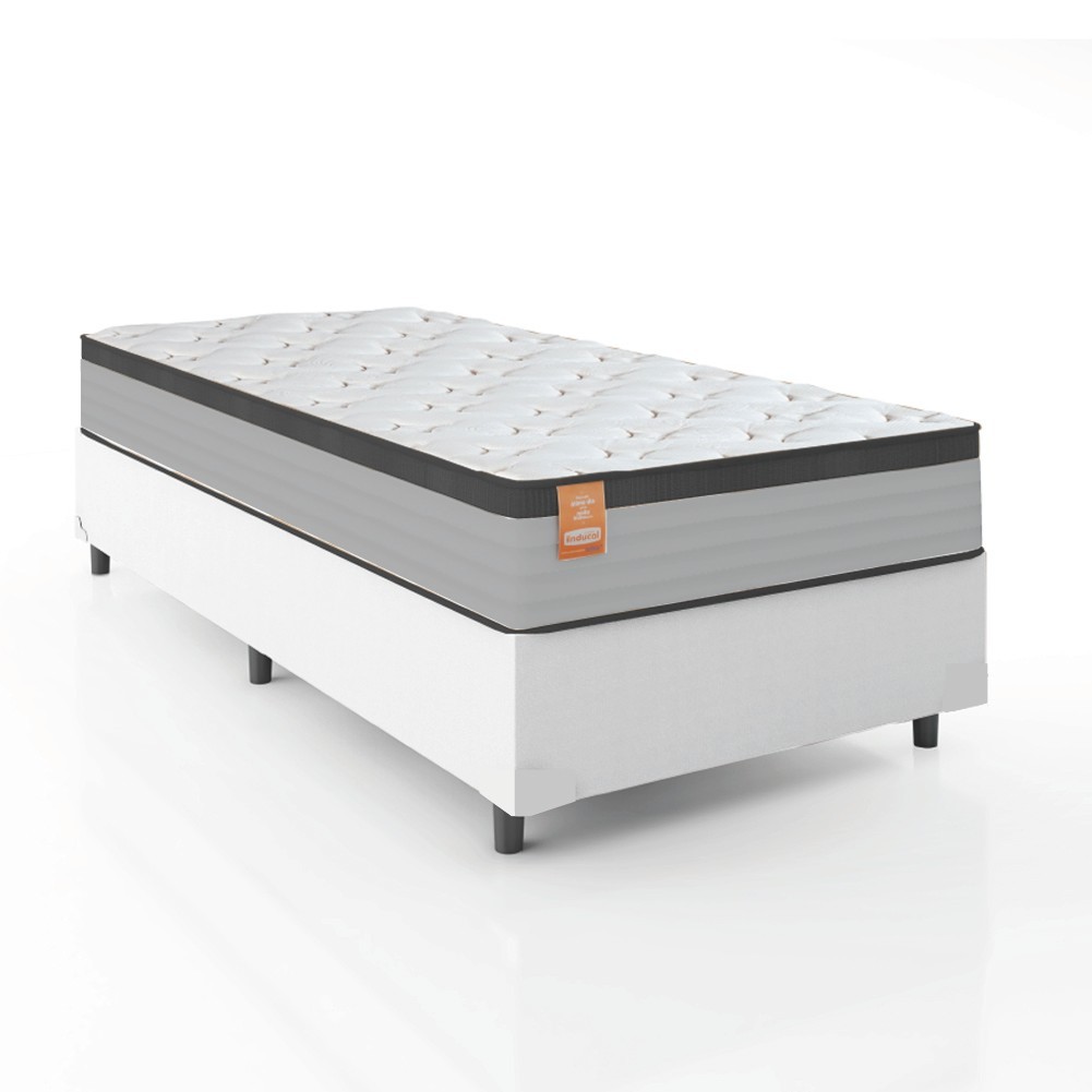Cama Box Colchão Solteiro Molas Ensacadas Real 88x188x65cm Branco / Preto Inducol - Suporta até 130kg por Pessoa