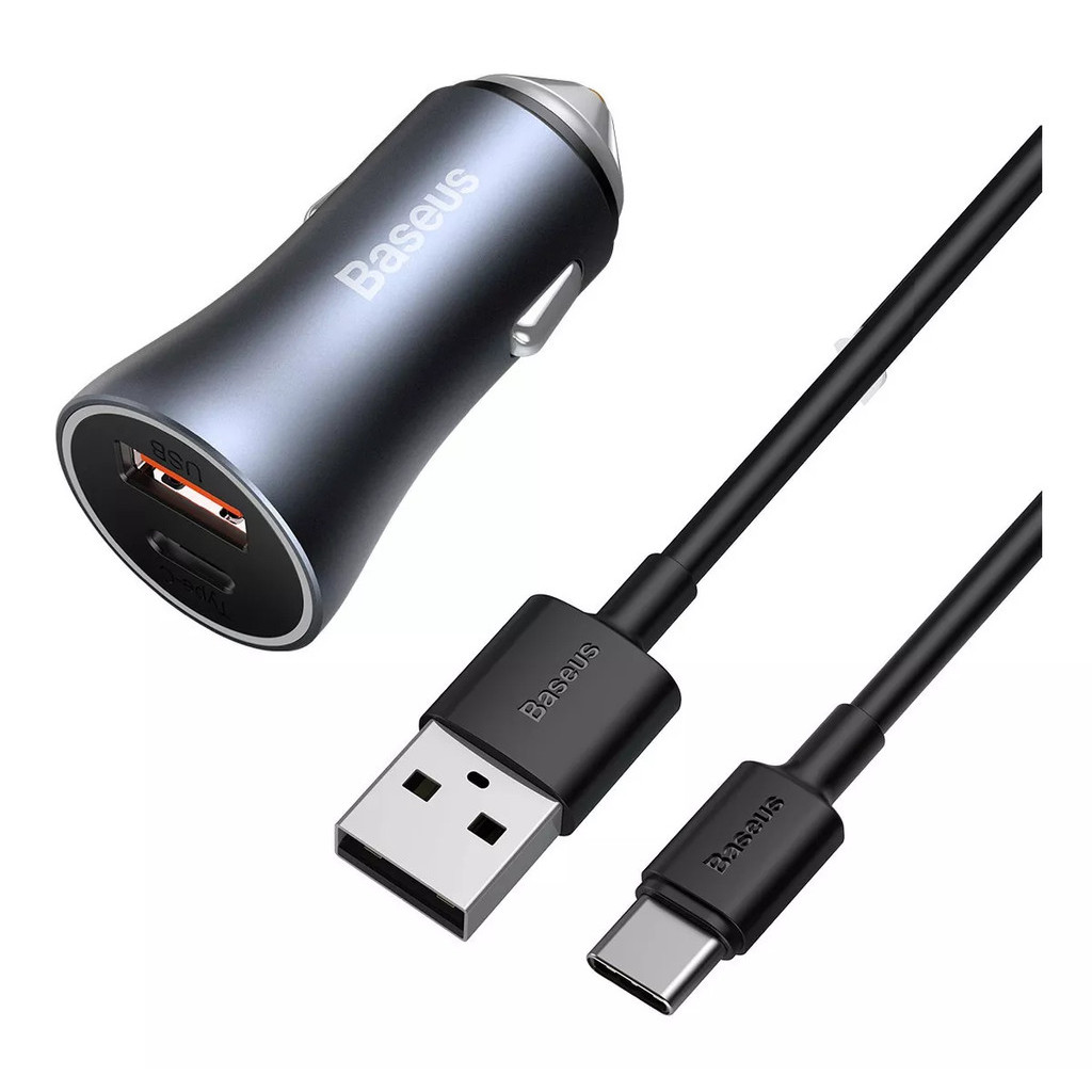 Baseus Carregador Veicular Turbo 40W Duplo USB + USB-C com Cabo 1m para Android