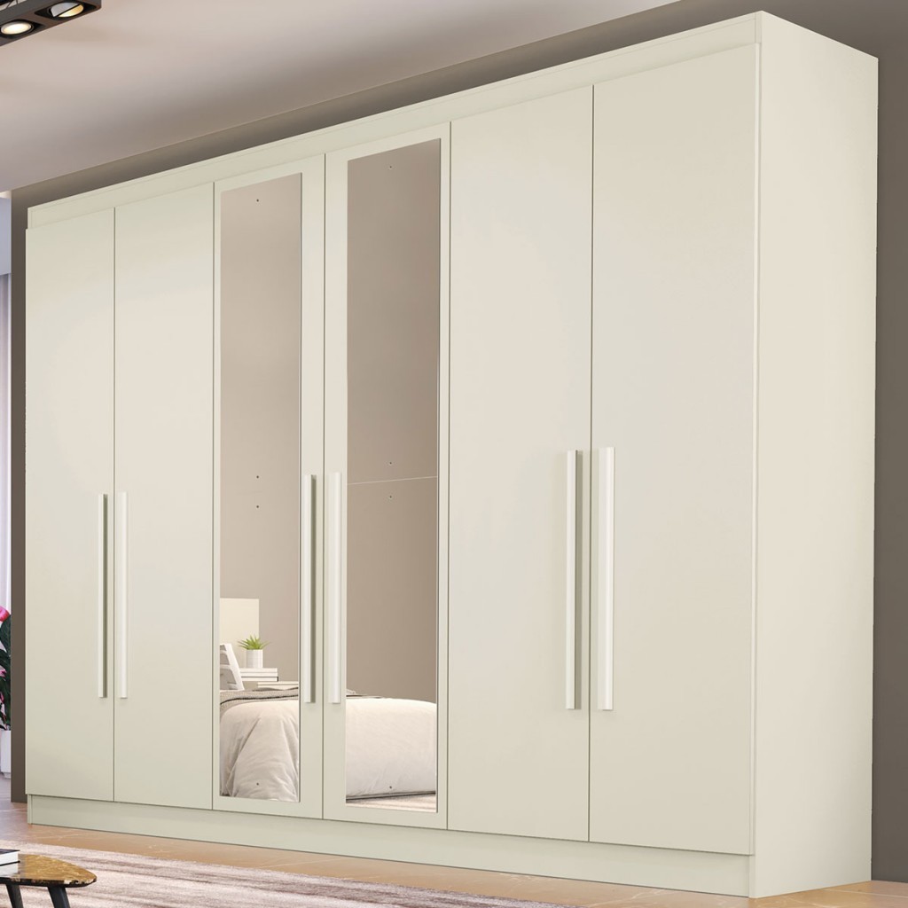 Guarda-Roupa Casal Oslo 6 Portas 6 Gavetas 100% Mdf com Espelho Off White - Mademarques em Oferta na Shopee