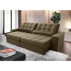 Sofá Retrátil Reclinável Zurique 2,70m Suede Velut Bege Molas no Assento - King House