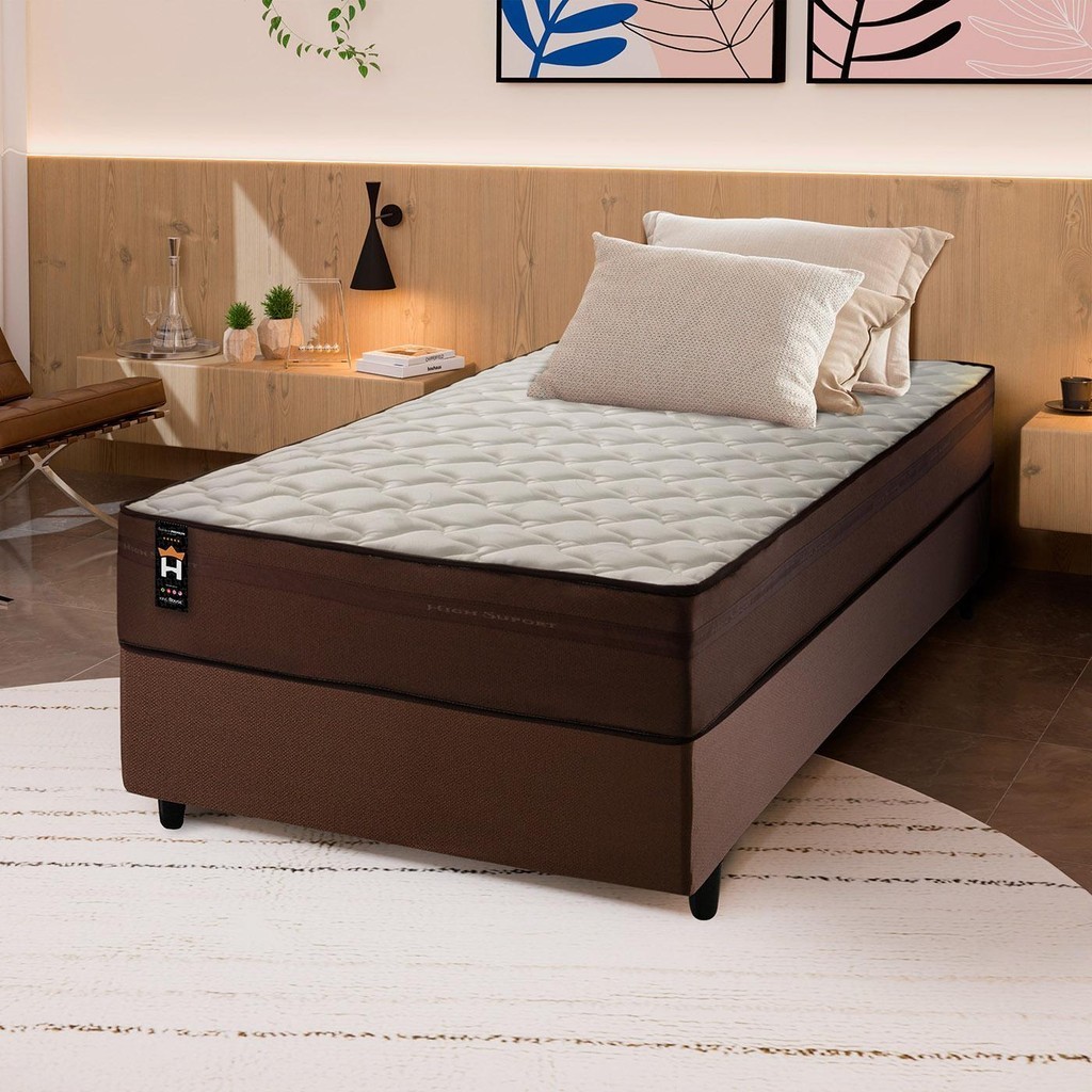 Conjunto Cama Box Espuma Atlanta Marrom Solteiro 88x188x62 - Home & Living