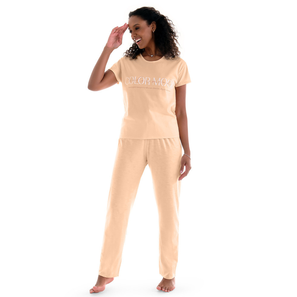Pijama Feminino Zee Rucci Manga Curta Com Calça Adulto
