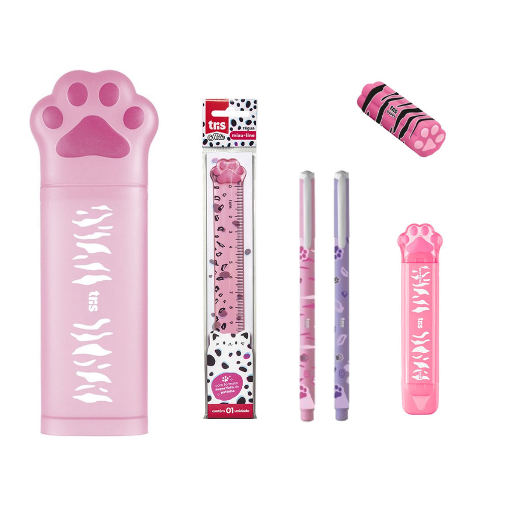 Kit Holic Pets 1 Estojo + 2 Canetas + 1 Régua + 1 Borracha + 1 Fita Corretiva/Cola Em Fita - Tris
