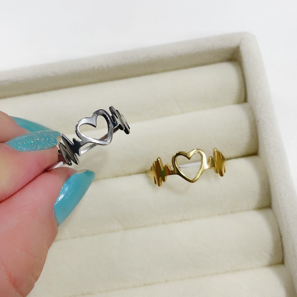 Anel Feminino Coração Batimentos em Aço Inoxidável