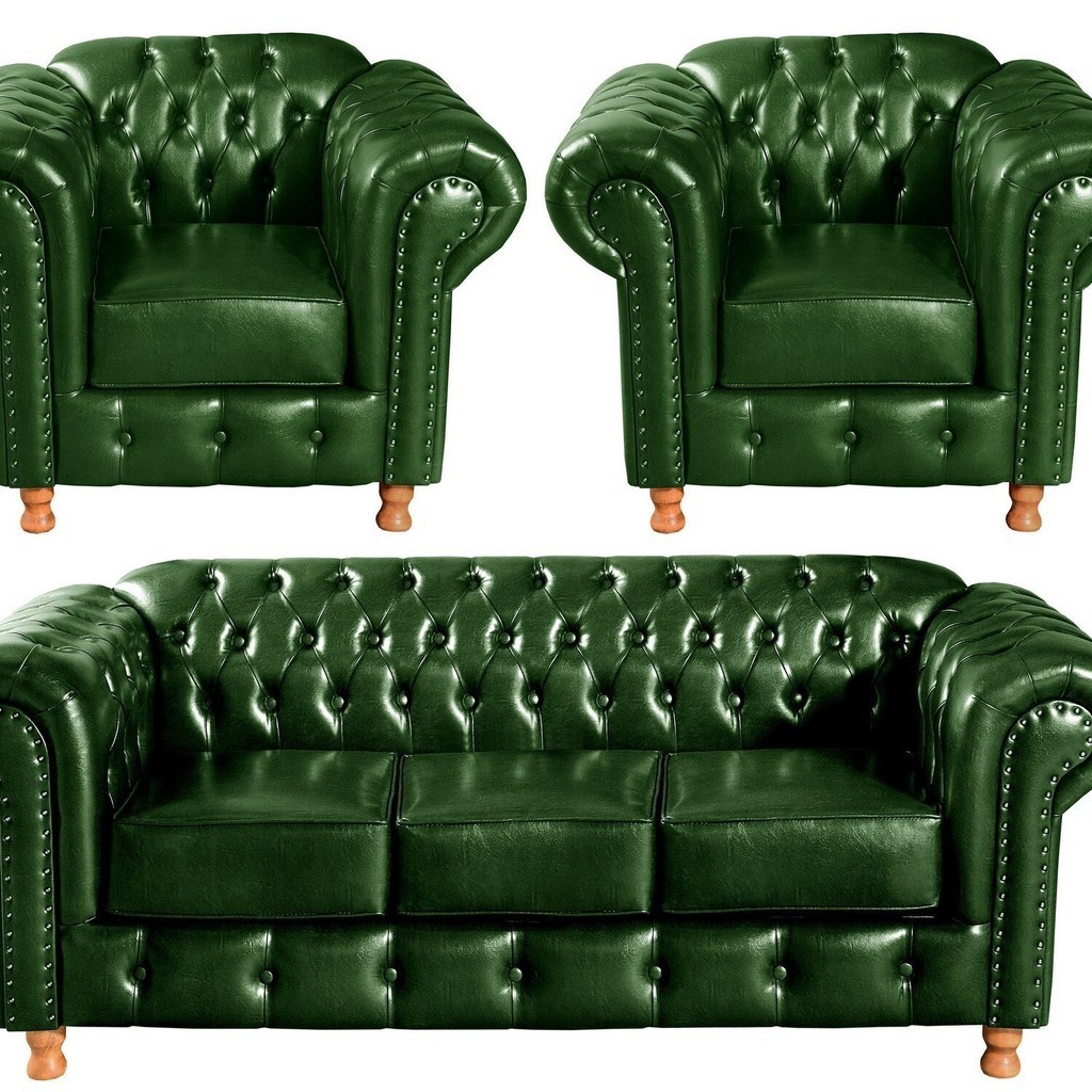 Conjunto de Sofá 3 Lugares e 2 Poltronas Chesterfield Luís Xv Verde em Oferta na Shopee