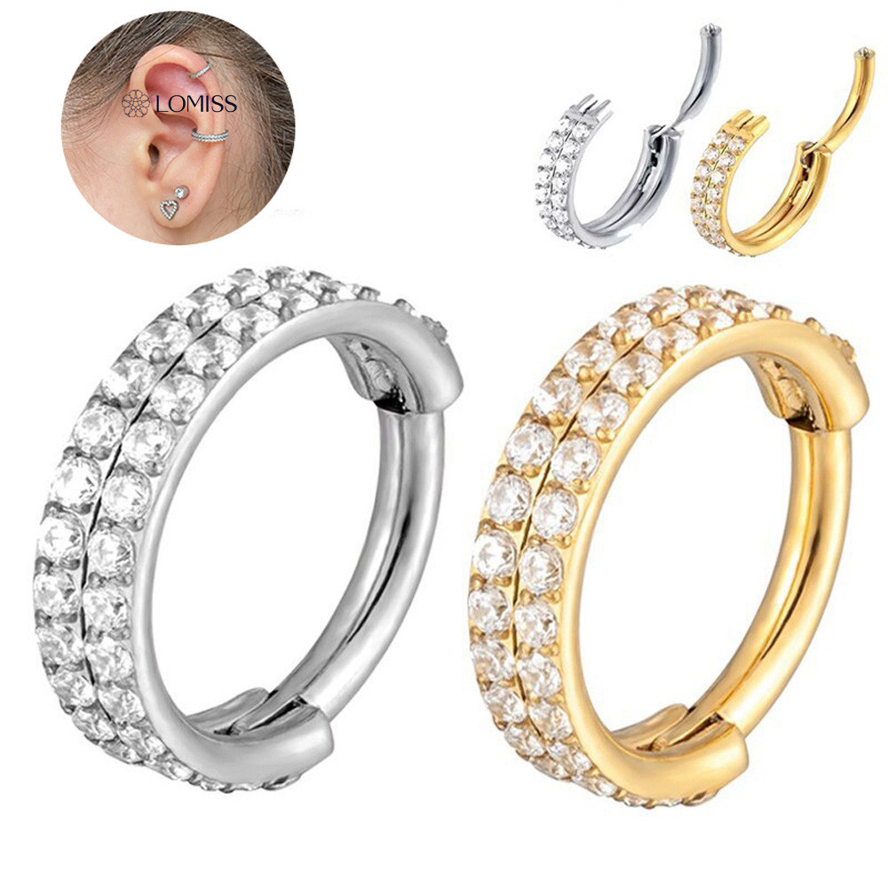 Piercing Orelha Argola Aço Cirúrgico Conch ou Hélix Duplo Cravejado Gold Grau de Implante Tragus Nariz Septo Daith em Oferta na Shopee
