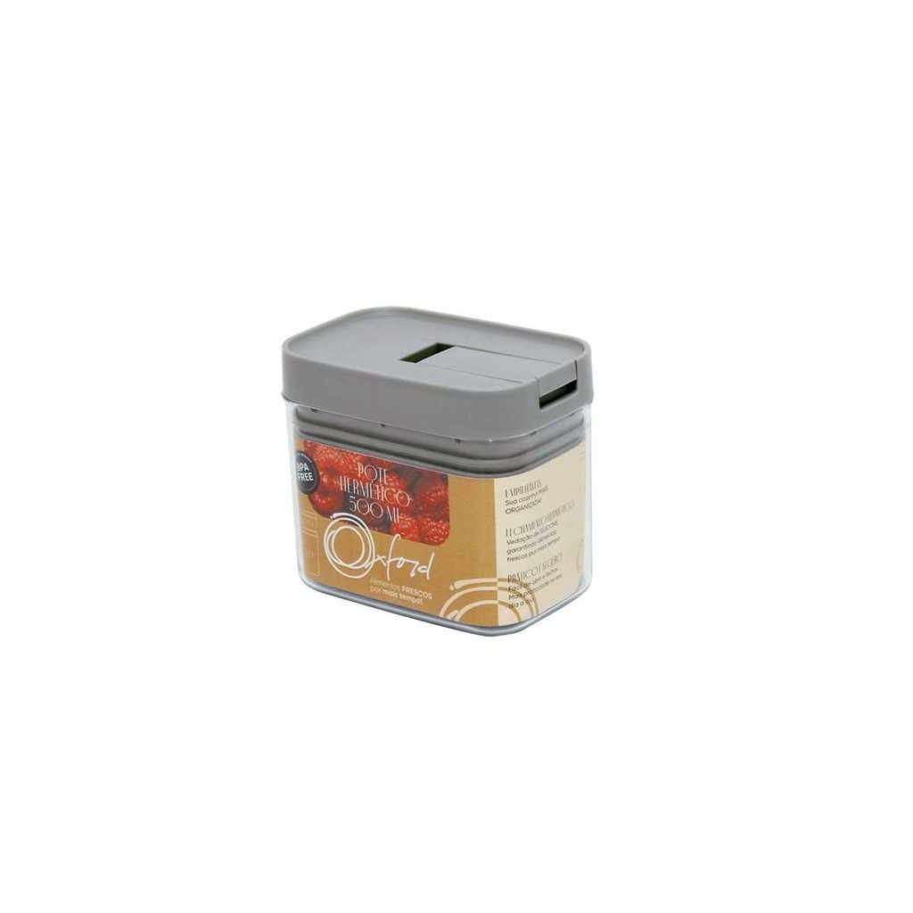 Pote Hermético Cristal (PP+PET) Retangular 500 Ml Oxford Grey