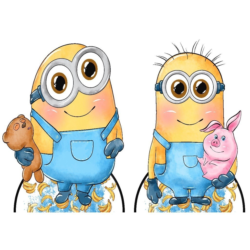 Kit 4 minions baby cute aquarelado 20cm Display de Mesa | Decoração Luxo Festa Infantil | MDF Alta Qualidade