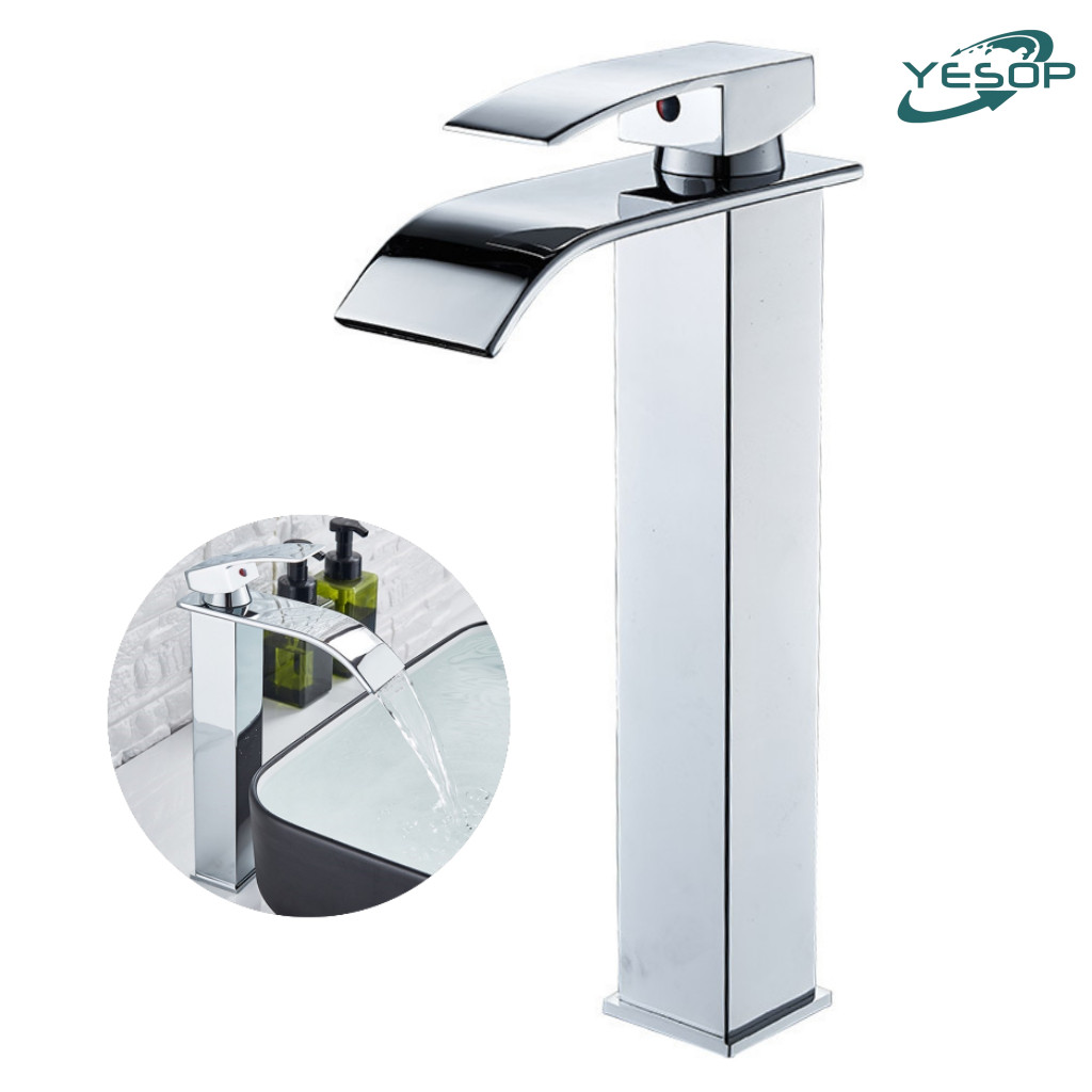 Torneira Banheiro Cascata Monocomando Misturador Bica Alta Inox Cor Prata Brilhante Yesop