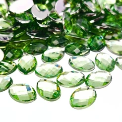 Chaton Oval Sextavado 10x14mm Verde Claro em Acrílico (Base Reta / Sem Furo) – Para Colagem