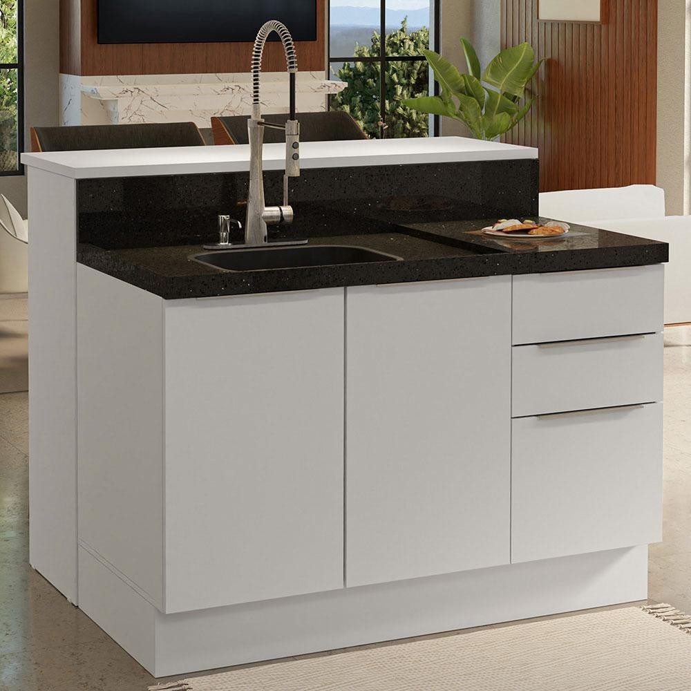 Ilha de Cozinha com Bancada e Balcão 120 cm Branco Stella Madesa em Oferta na Shopee