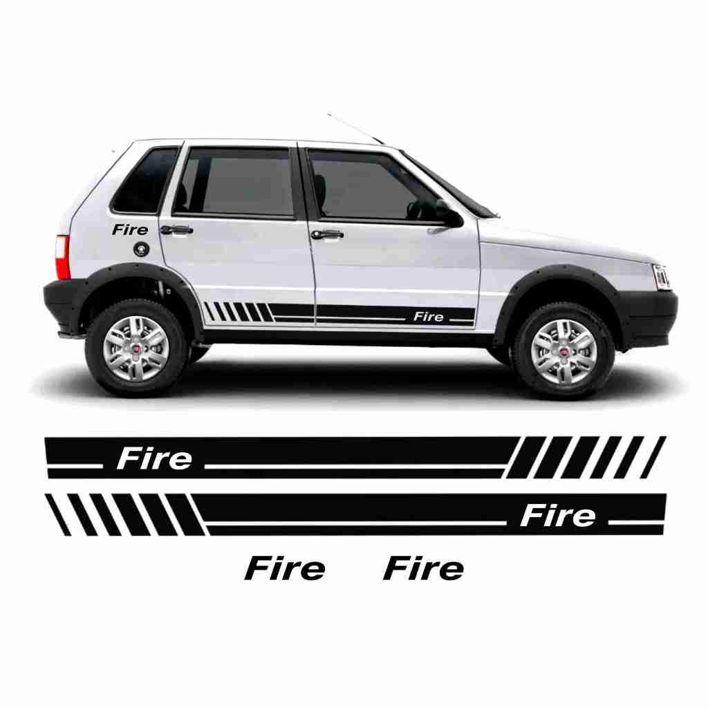 Kit 4 Adesivos Faixa Lateral Uno Way Mille Fire 2 e 4 Portas Tuning Acessórios Personalizado Preto Brilho