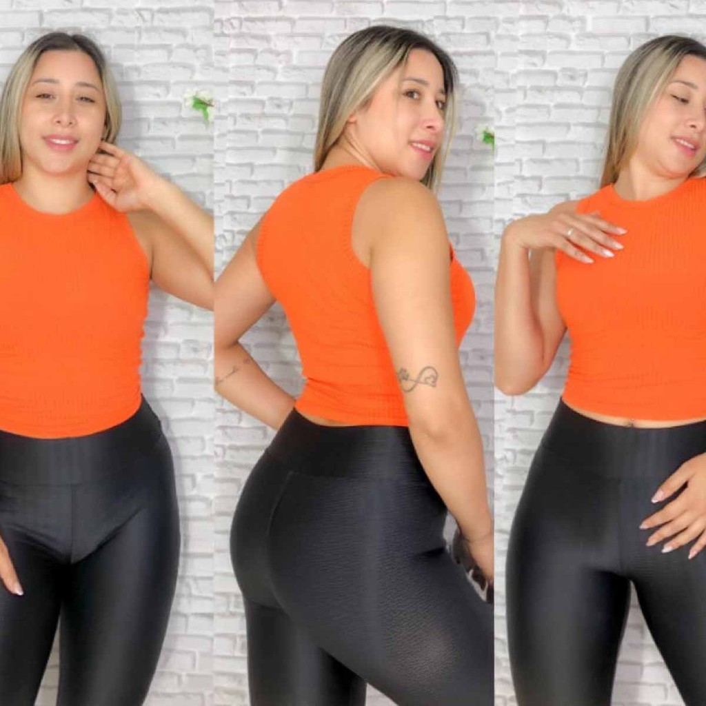 Cropped Regata Básica Gola Redonda Canelado Blusinha Feminina