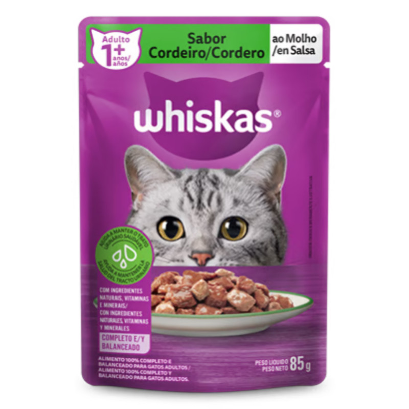 Sachê Whiskas para Gatos Adultos Cordeiro ao Molho 85gr em Oferta na Shopee
