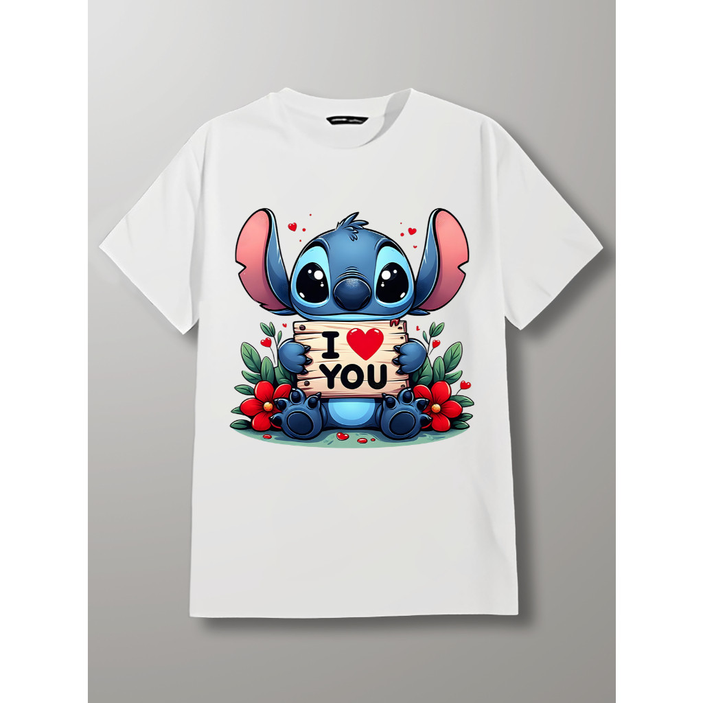 Camiseta, T-shirt Unissex Basica, 100% Algodão, Fofo, Desenho, Stitch I Love You, Lilo e Stitch,   P ao GG sweatshirt