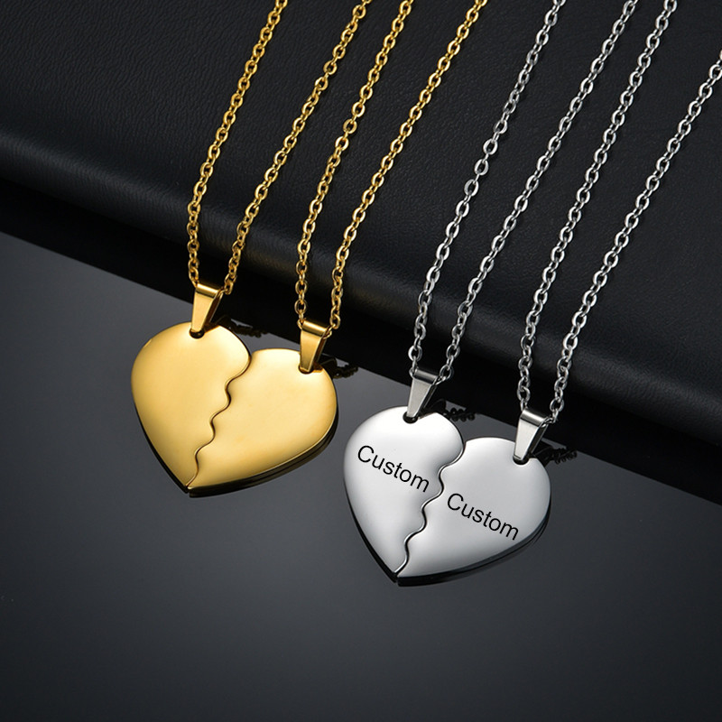 Colar Com Nomes De Coração Personalizados Para Casal , 1 Par De Data De Nome Gravado Em Aço Inoxidável — imagem 2 de 2