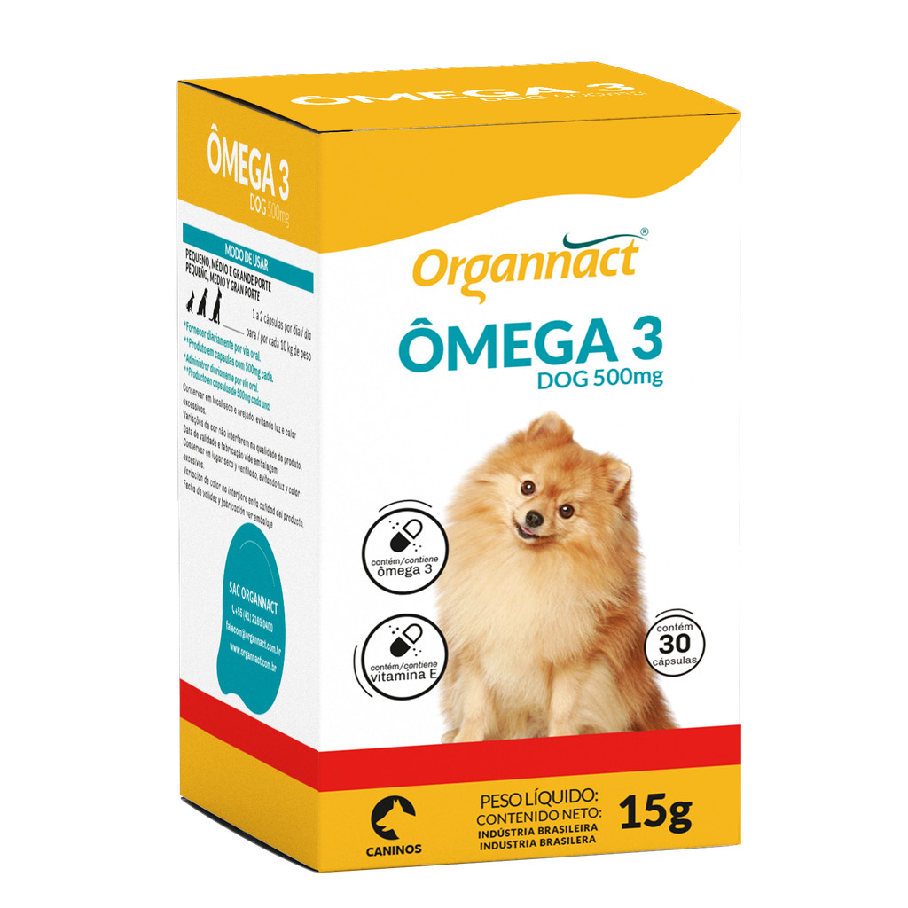 Suplemento Vitam. Omega 3 Dog 500mg 15g p/ Cães - Organnact