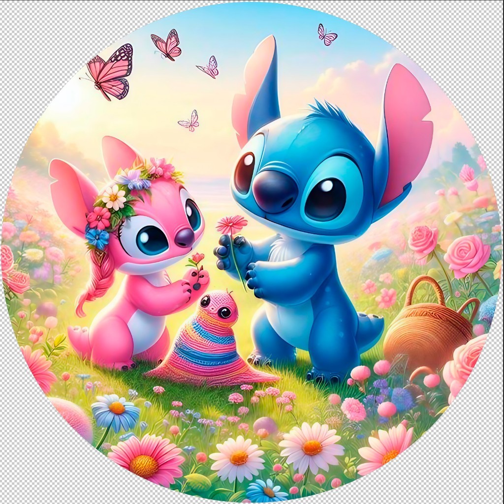 Painel Redondo 50x50 em Tecido c/Elástico Stitch 7  Lançamento em Oferta na Shopee