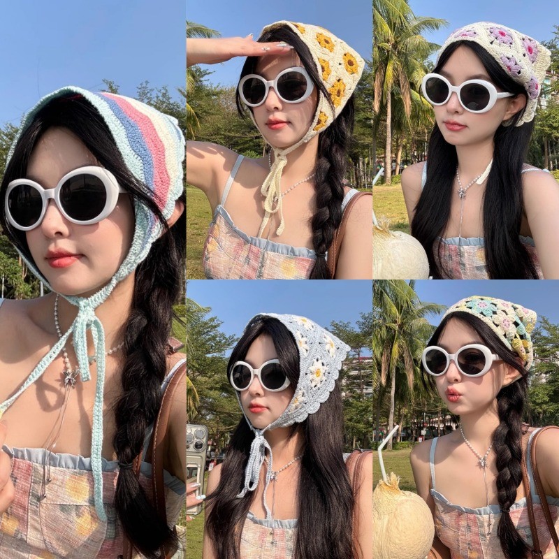 Lindo Lenço De Cabeça Triangular Colorido , Bandana De Cabelo De Algodão