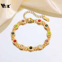 Pulseira Feminina De Zircônia Colorida Vnox , De Pedra De Aniversário Resistente A Alergias À Prova D'água Em Ouro 18k ,
