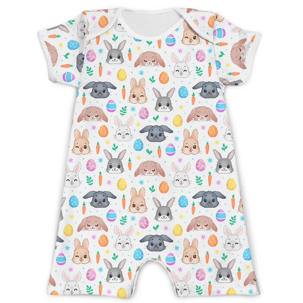 Macacão Romper Para Bebês Estampado Coelhinho Da Páscoa