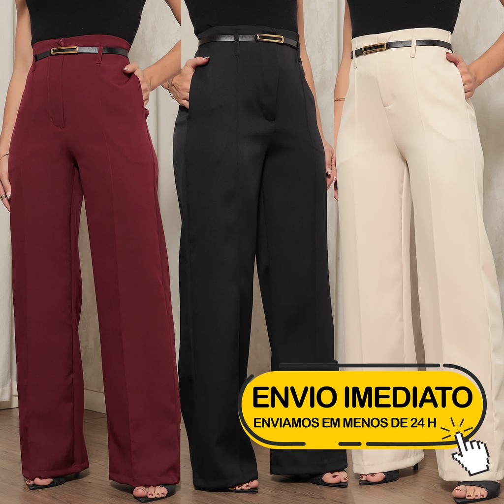 Calça Social Feminina Pantalona Alfaiataria Elegante com Cinto – Tendência Moda Luxo em Oferta na Shopee
