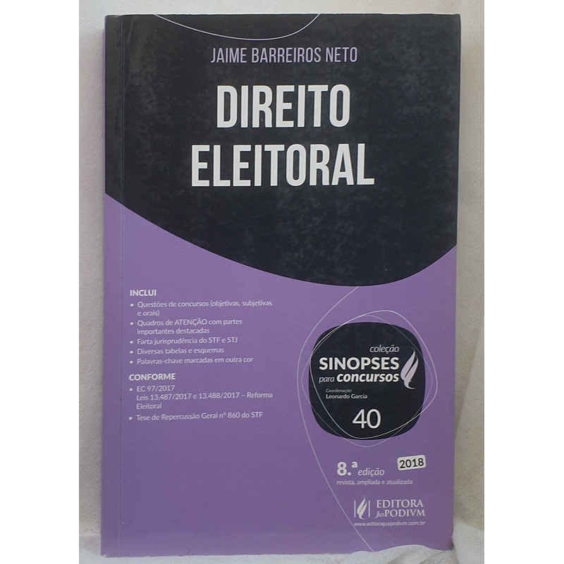Livro Direito Eleitoral - Coleção Sinopses Para Concursos 40 - Jaime Barreiros Neto - Editora Juspodivm