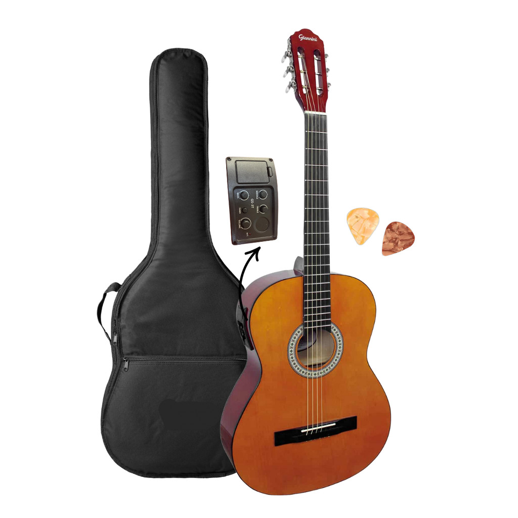 Violão Giannini Elétrico Aço Start S-14 EQ N Natural + Capa
