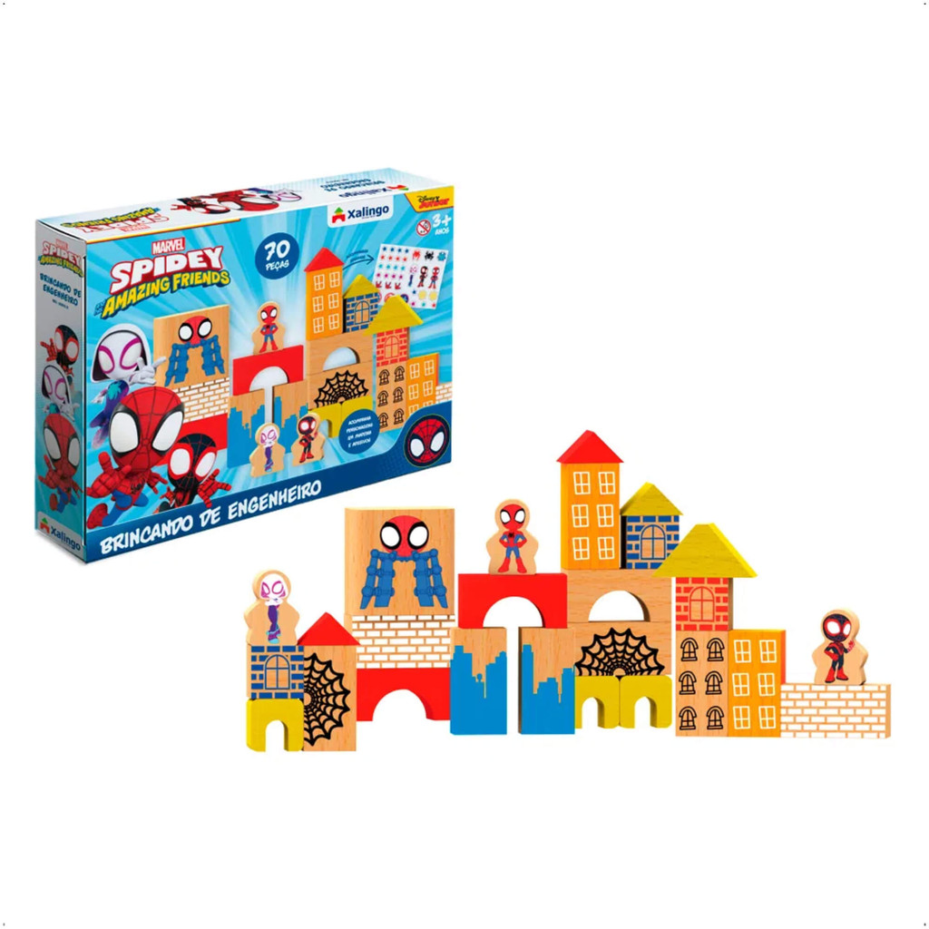 Brincando de Engenheiro Spidey 70 Peças Desenvolve a Coordenação Motora Xalingo - 17710 em Oferta na Shopee
