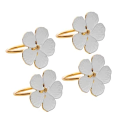 4 Anéis para guardanapos Flower Wolff Branco Zamac