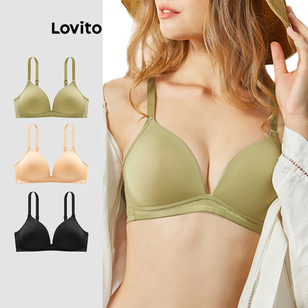 (Trendy) Lovito Sutiã Casual Almofadas Irremovíveis L233L080 (Abricó/Preto/Verde)