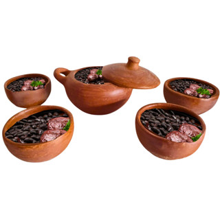 Kit de Panelas de Barro Artesanais Cearenses: Panela de 750ml e 4 Cumbucas de 210ml para F...