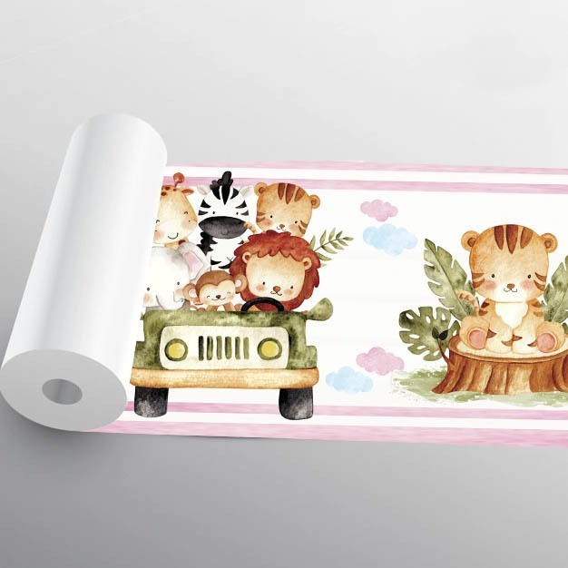 Faixa de Parede Faixa Safari Rosa - Decoração Para Quarto Infantil 1 Metro Lavável, Ótima Qualidade