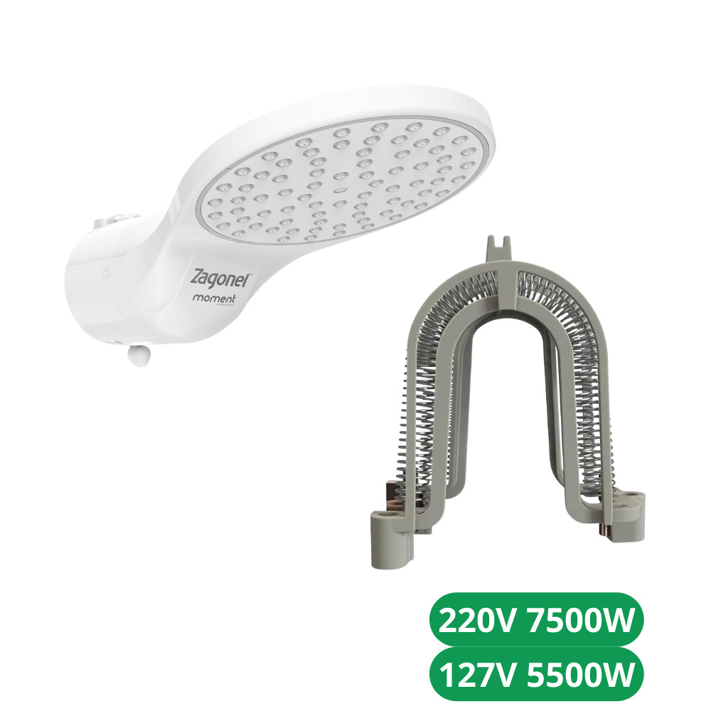 Resistência Ducha Moment Eletrônica 127V 5500W 220V 7500W Sublime Move Zagonel 2 Pinos