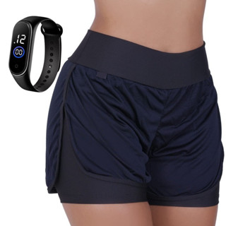 KIT Conjunto Short Academia Fitness Feminino Liso Dry-Fit + Relógio LED a prova de água esportivo em Oferta na Shopee