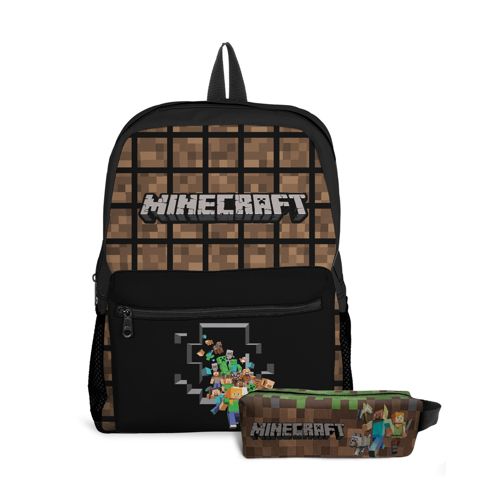Mochila Estampa Infantil Escolar Game Mine Craft Menino Jogo Com Bolso Avulsa ou Kit Com Estojo
