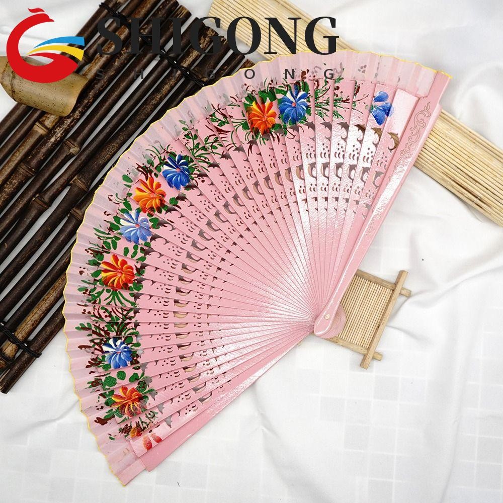 SHIGONG Leque De Dança Manual Oco Dupla Face Pintada Decoração Artesanato