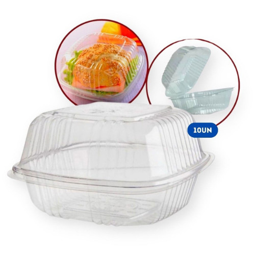 10 Unidades Embalagem Hamburgueira Pet para Lanches GA12 Galvanotek Premium Delivery