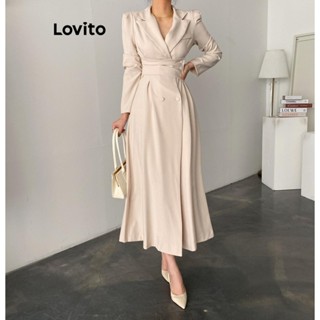 Lovito Vestido Elegante Liso Com Botão Duplo Para Mulheres LNE43085