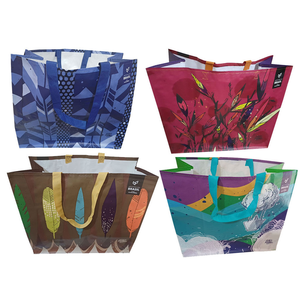 4 Sacolas de Ráfia Ecobag Retornável Grande 39x44x22cm B4u em Oferta na Shopee