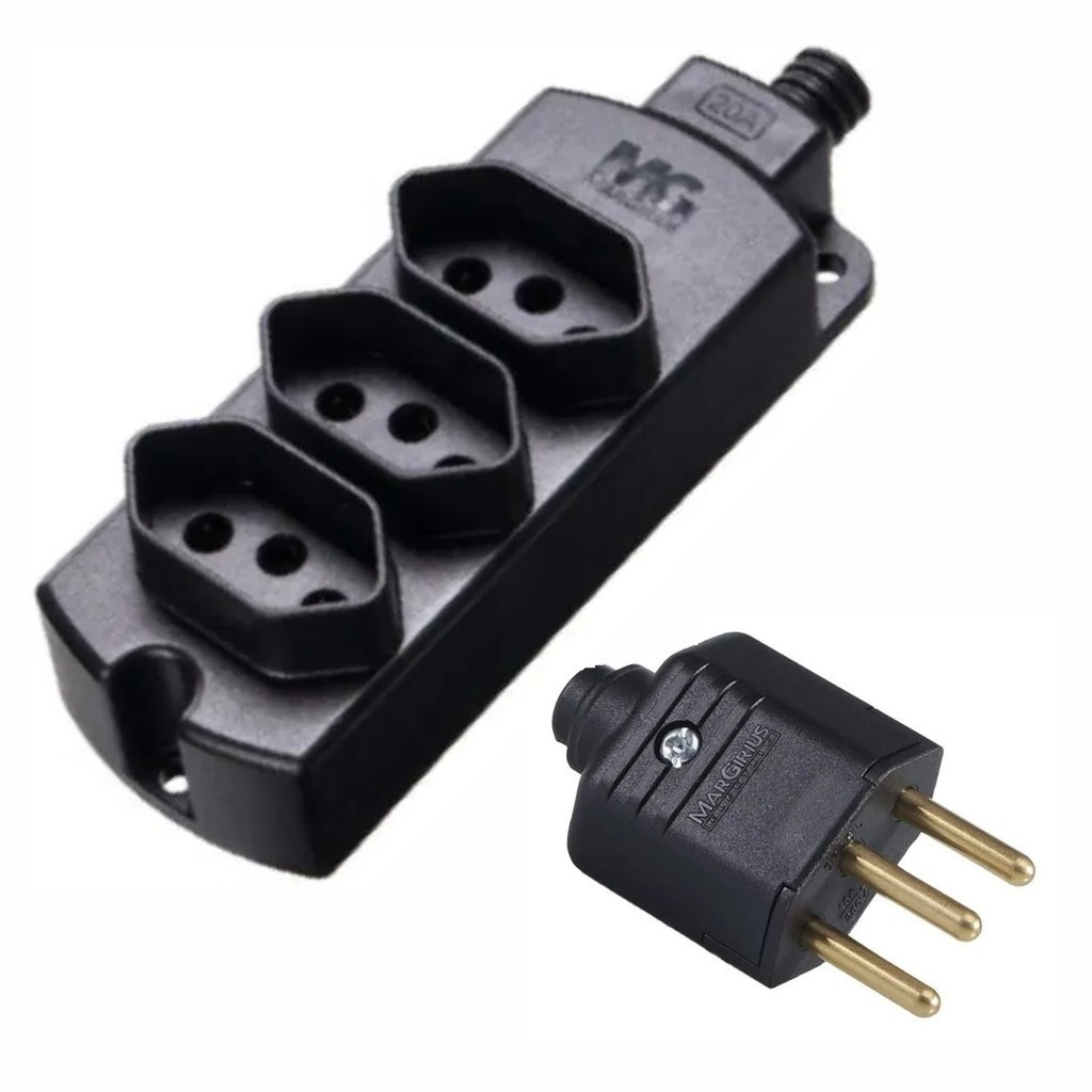 Régua Barra Tripla 10/20a + Plugue Macho Margirius Extensão em Oferta na Shopee