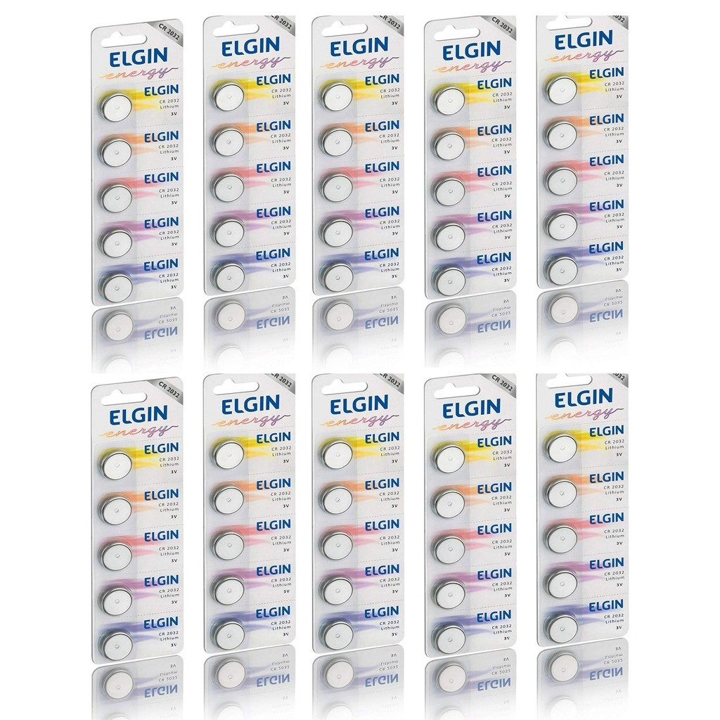 kit com 10 cartelas de baterias cr2032 Elgin (50 baterias)