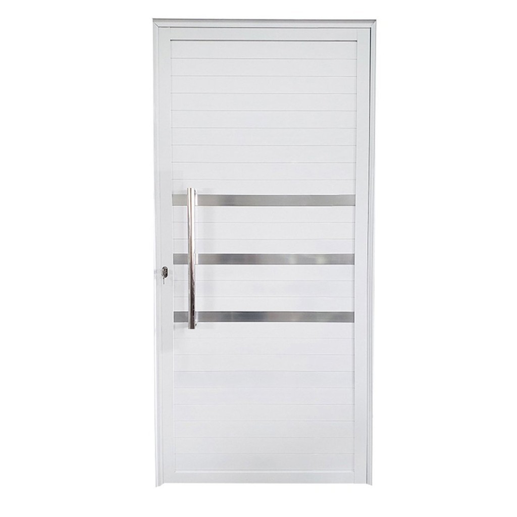 Porta Lambril de Alumínio 210 x 90cm com Friso Linha Veneza Esquadrias Bergamo Abertura Direita Branco em Oferta na Shopee
