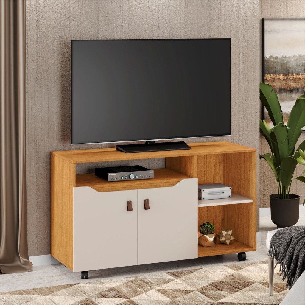 Rack para TV até 49 Polegadas 2 Portas Seleto  Cinamomo/Off White em Oferta na Shopee